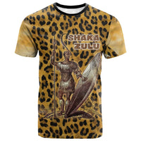 Shaka Zulu T shirt Leopard Print Design Traditional Warrior Spear and Shield Illustration Tribal King - Wonder Print Shop