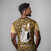 Shaka Zulu T shirt Leopard Print Design Traditional Warrior Spear and Shield Illustration Tribal King - Wonder Print Shop