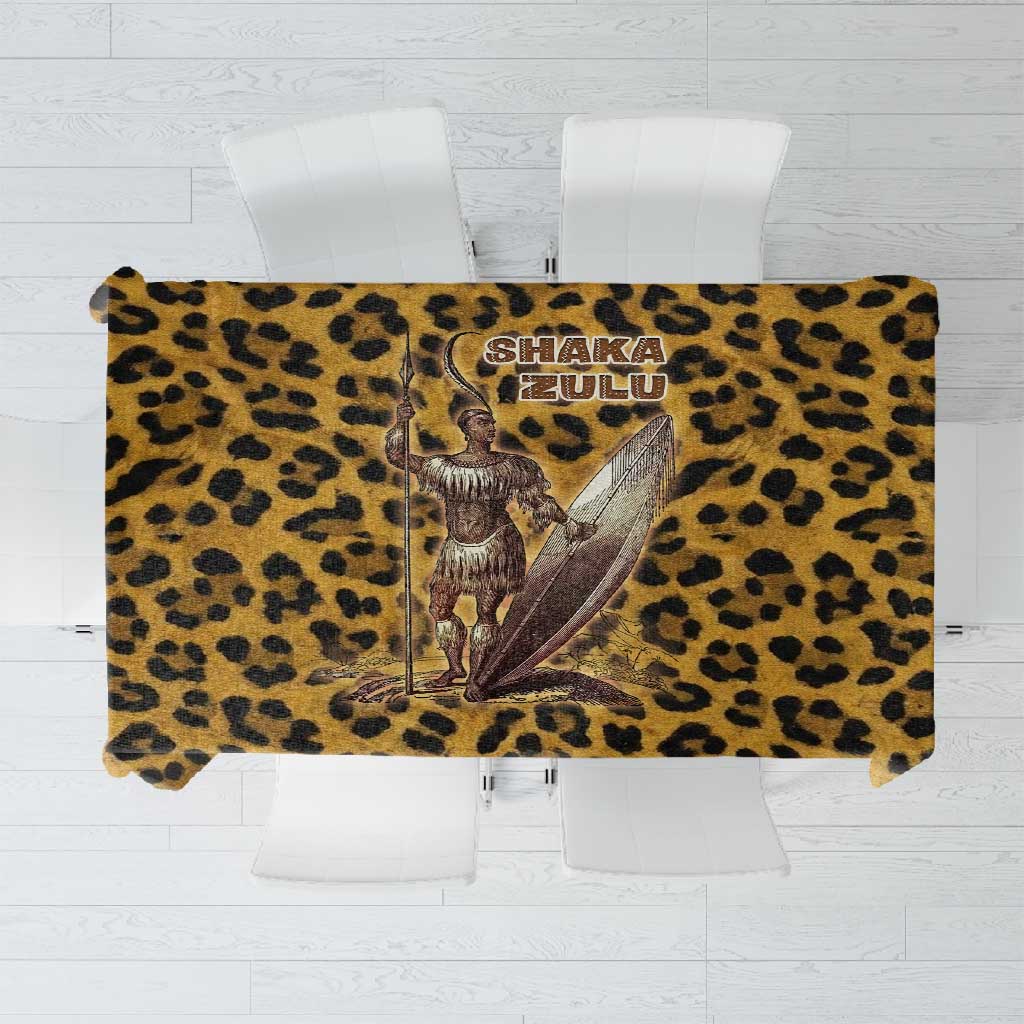 Shaka Zulu Tablecloth Leopard Print Design Traditional Warrior Spear and Shield Illustration Tribal King - Wonder Print Shop