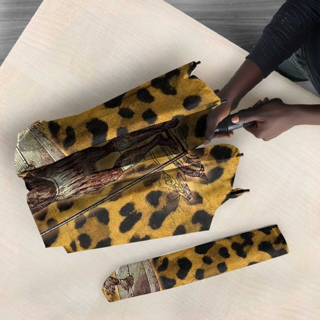 Shaka Zulu Umbrella Leopard Print Design Traditional Warrior Spear and Shield Illustration Tribal King - Wonder Print Shop