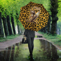 Shaka Zulu Umbrella Leopard Print Design Traditional Warrior Spear and Shield Illustration Tribal King - Wonder Print Shop
