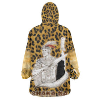 Shaka Zulu Wearable Blanket Hoodie Leopard Print Design Traditional Warrior Spear and Shield Illustration Tribal King - Wonder Print Shop