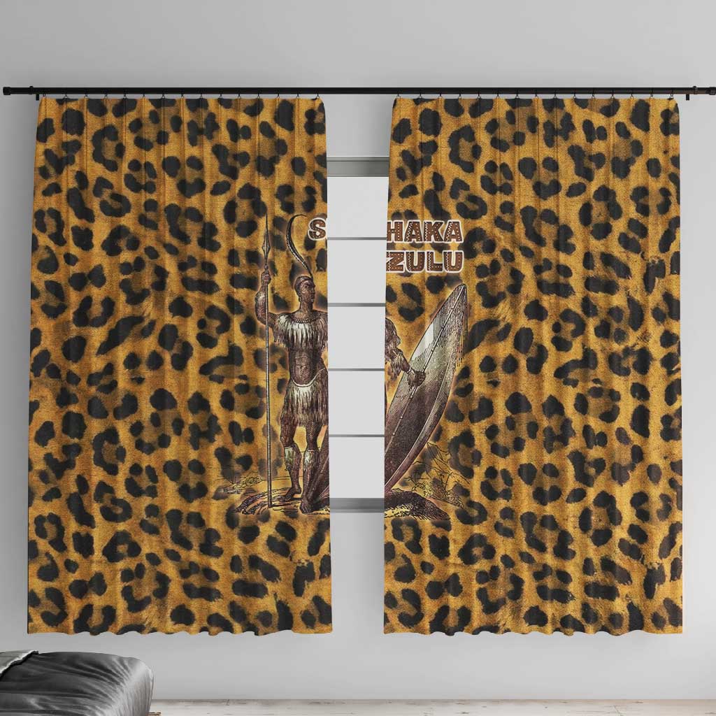 Shaka Zulu Window Curtain Leopard Print Design Traditional Warrior Spear and Shield Illustration Tribal King - Wonder Print Shop