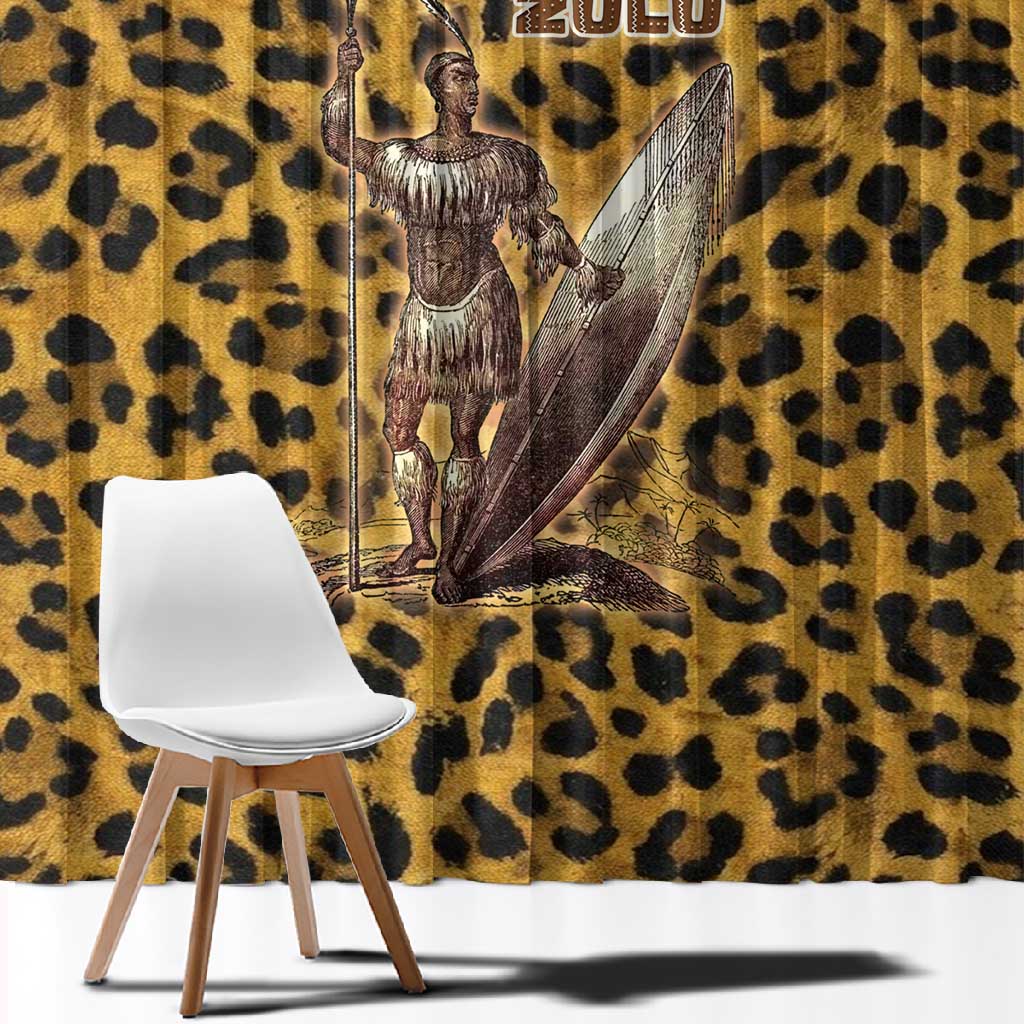 Shaka Zulu Window Curtain Leopard Print Design Traditional Warrior Spear and Shield Illustration Tribal King - Wonder Print Shop