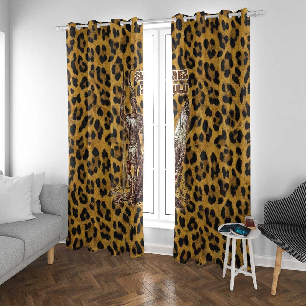 Shaka Zulu Window Curtain Leopard Print Design Traditional Warrior Spear and Shield Illustration Tribal King - Wonder Print Shop