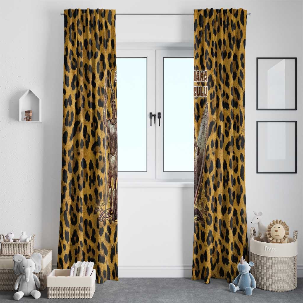 Shaka Zulu Window Curtain Leopard Print Design Traditional Warrior Spear and Shield Illustration Tribal King - Wonder Print Shop