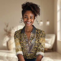 Shaka Zulu Women Casual Shirt Leopard Print Design Traditional Warrior Spear and Shield Illustration Tribal King - Wonder Print Shop