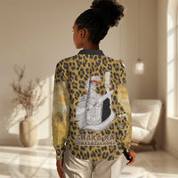 Shaka Zulu Women Casual Shirt Leopard Print Design Traditional Warrior Spear and Shield Illustration Tribal King - Wonder Print Shop