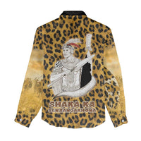 Shaka Zulu Women Casual Shirt Leopard Print Design Traditional Warrior Spear and Shield Illustration Tribal King - Wonder Print Shop