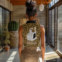 Shaka Zulu Women Sleeveless Polo Shirt Leopard Print Design Traditional Warrior Spear and Shield Illustration Tribal King - Wonder Print Shop