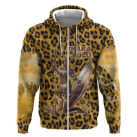 Shaka Zulu Zip Hoodie Leopard Print Design Traditional Warrior Spear and Shield Illustration Tribal King - Wonder Print Shop