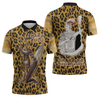 Shaka Zulu Zipper Polo Shirt Leopard Print Design Traditional Warrior Spear and Shield Illustration Tribal King - Wonder Print Shop