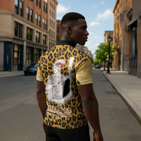Shaka Zulu Zipper Polo Shirt Leopard Print Design Traditional Warrior Spear and Shield Illustration Tribal King - Wonder Print Shop