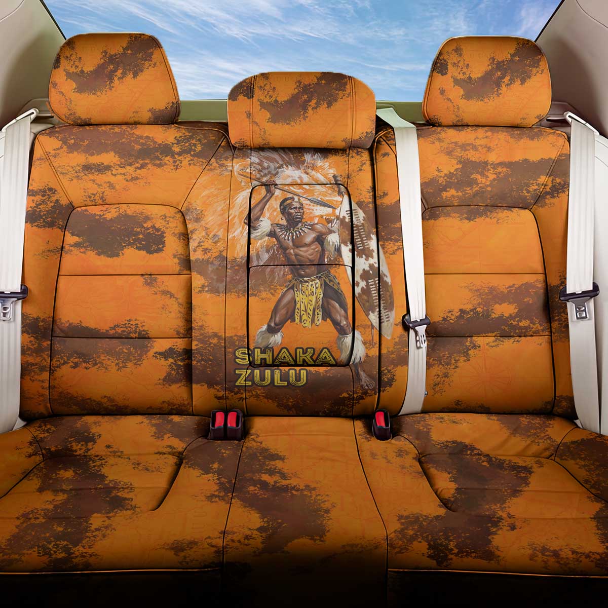 Shaka Zulu Back Car Seat Cover Warrior Fiery Roaring Lion - Never Retreat Never Surrender African Strength and Courage - Wonder Print Shop