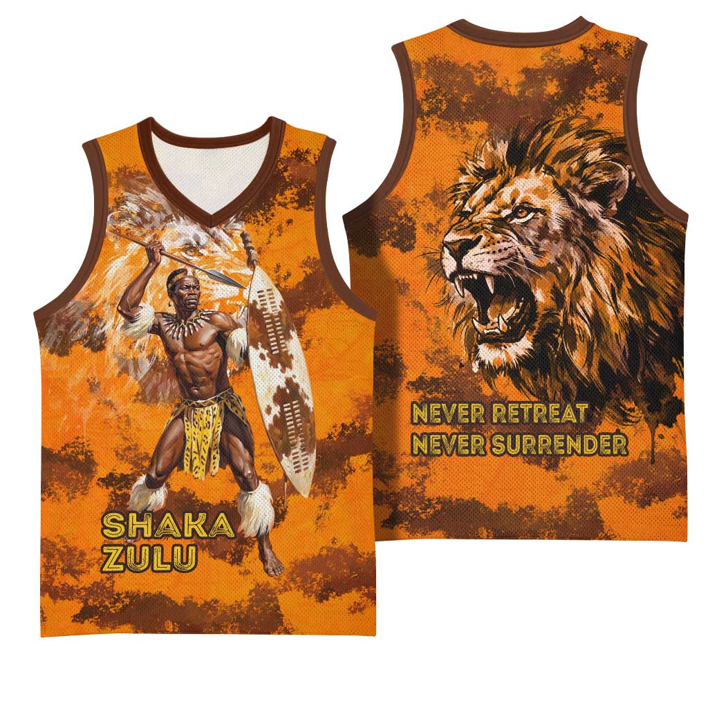 Shaka Zulu Basketball Jersey Warrior Fiery Roaring Lion - Never Retreat Never Surrender African Strength and Courage - Wonder Print Shop