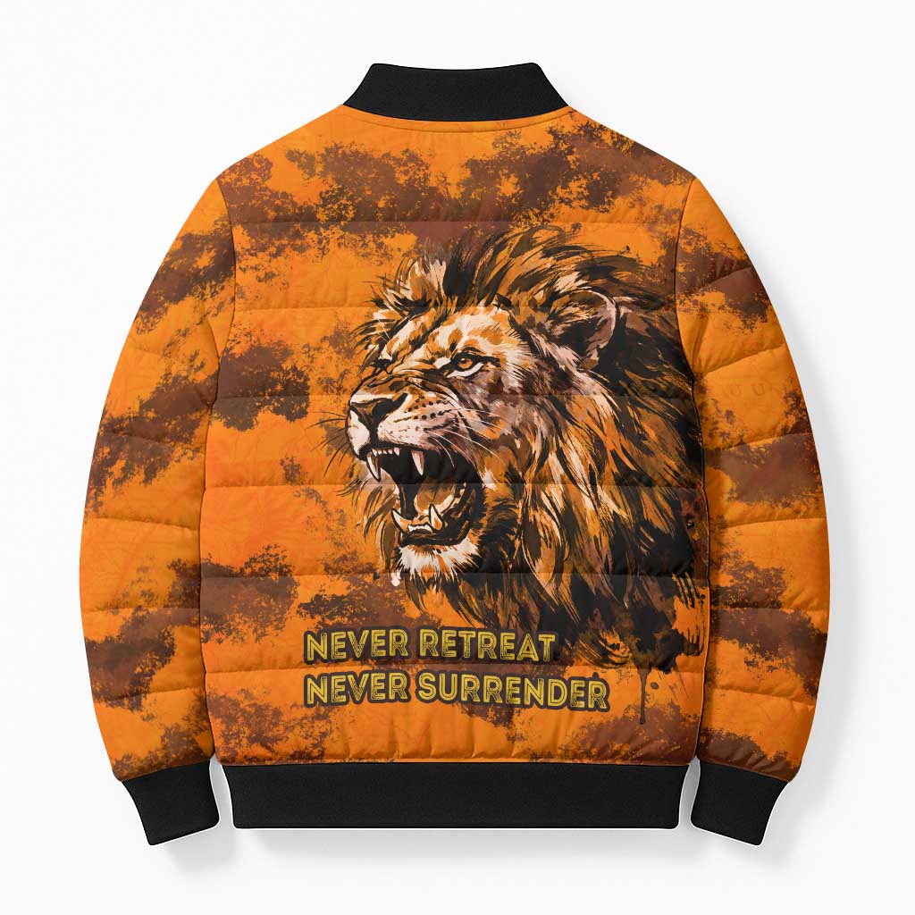 Shaka Zulu Bomber Puffer Jacket Warrior Fiery Roaring Lion - Never Retreat Never Surrender African Strength and Courage - Wonder Print Shop