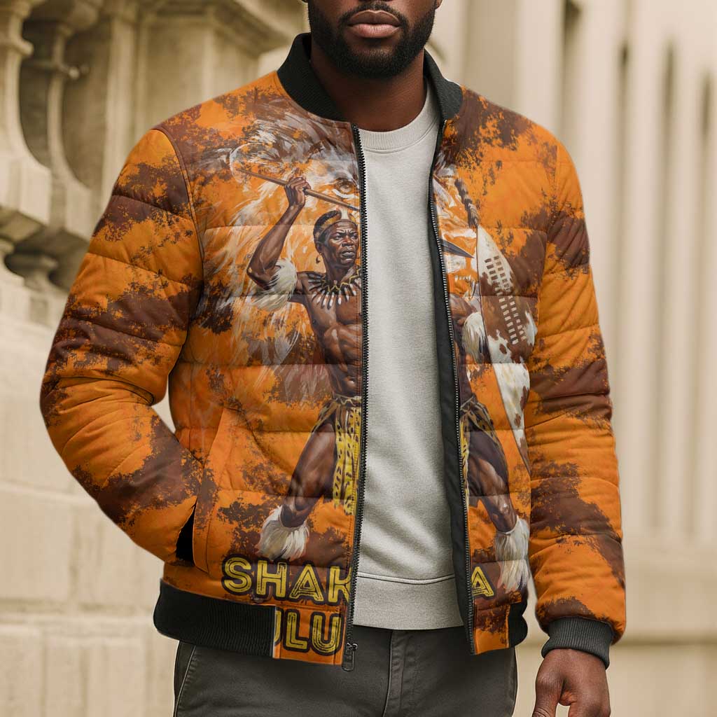 Shaka Zulu Bomber Puffer Jacket Warrior Fiery Roaring Lion - Never Retreat Never Surrender African Strength and Courage - Wonder Print Shop