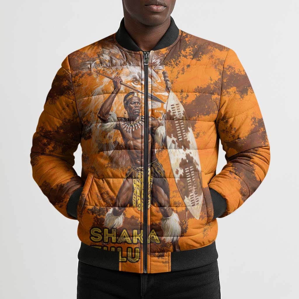 Shaka Zulu Bomber Puffer Jacket Warrior Fiery Roaring Lion - Never Retreat Never Surrender African Strength and Courage - Wonder Print Shop