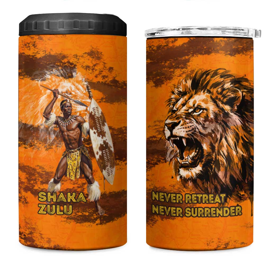 Shaka Zulu 4 in 1 Can Cooler Tumbler Warrior Fiery Roaring Lion - Never Retreat Never Surrender African Strength and Courage - Wonder Print Shop