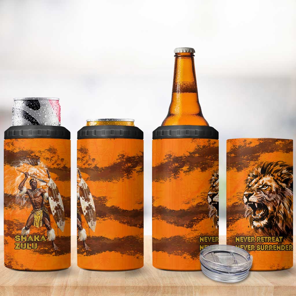 Shaka Zulu 4 in 1 Can Cooler Tumbler Warrior Fiery Roaring Lion - Never Retreat Never Surrender African Strength and Courage - Wonder Print Shop