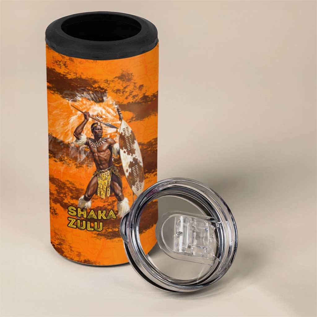 Shaka Zulu 4 in 1 Can Cooler Tumbler Warrior Fiery Roaring Lion - Never Retreat Never Surrender African Strength and Courage - Wonder Print Shop