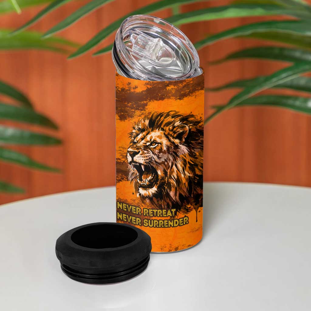 Shaka Zulu 4 in 1 Can Cooler Tumbler Warrior Fiery Roaring Lion - Never Retreat Never Surrender African Strength and Courage - Wonder Print Shop