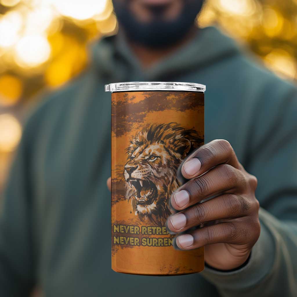 Shaka Zulu 4 in 1 Can Cooler Tumbler Warrior Fiery Roaring Lion - Never Retreat Never Surrender African Strength and Courage - Wonder Print Shop