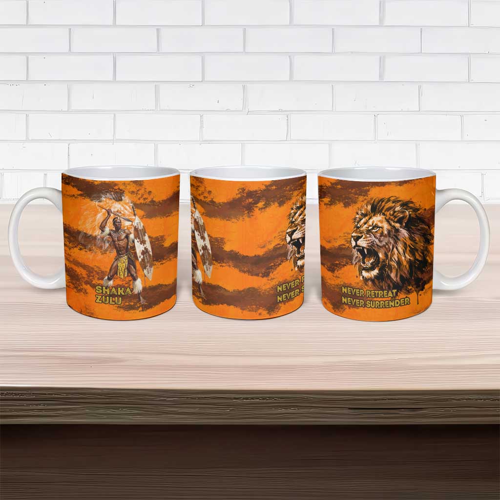 Shaka Zulu Ceramic Mug Warrior Fiery Roaring Lion - Never Retreat Never Surrender African Strength and Courage - Wonder Print Shop