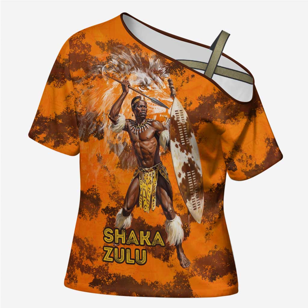 Shaka Zulu Cross Shoulder Shirt Warrior Fiery Roaring Lion - Never Retreat Never Surrender African Strength and Courage - Wonder Print Shop