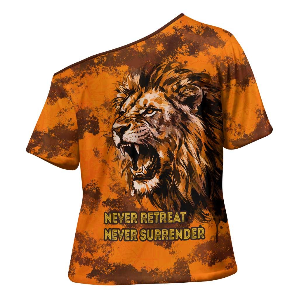 Shaka Zulu Cross Shoulder Shirt Warrior Fiery Roaring Lion - Never Retreat Never Surrender African Strength and Courage - Wonder Print Shop