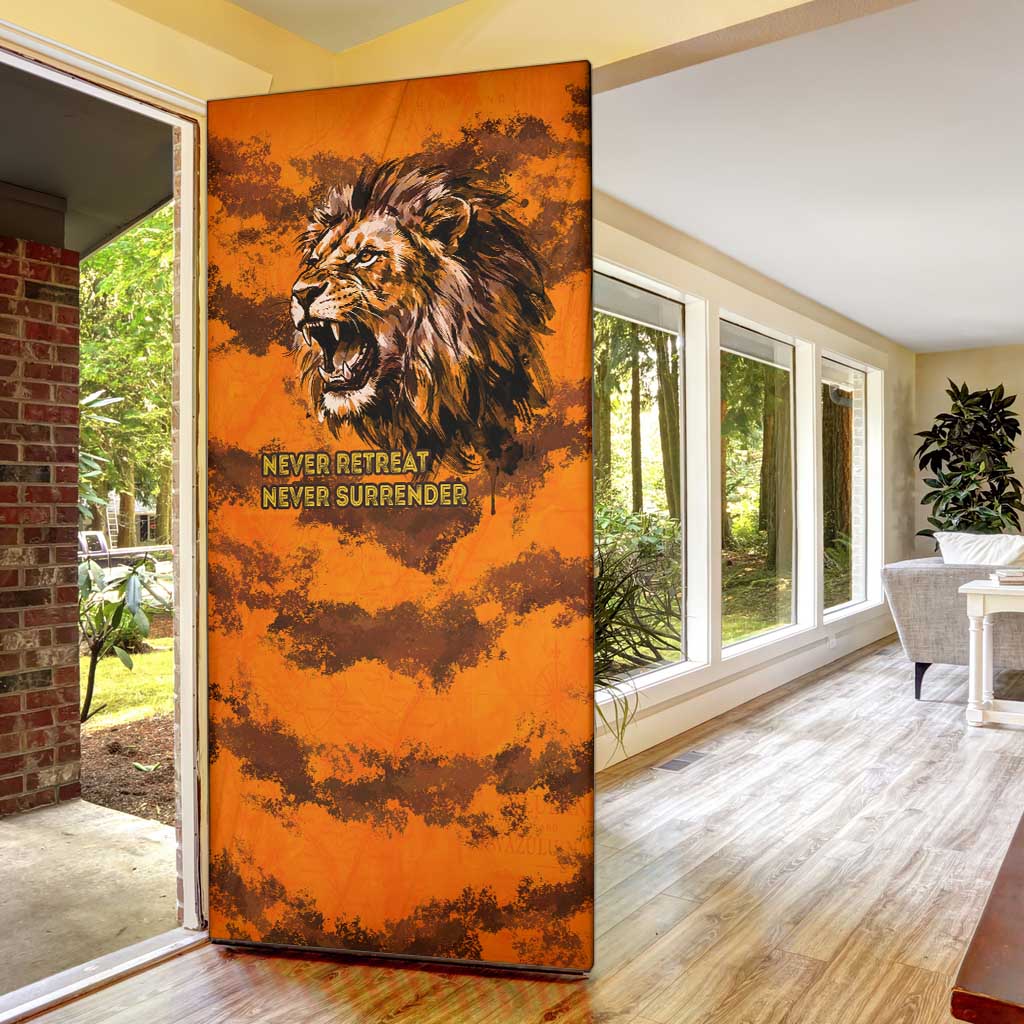 Shaka Zulu Door Cover Warrior Fiery Roaring Lion - Never Retreat Never Surrender African Strength and Courage - Wonder Print Shop