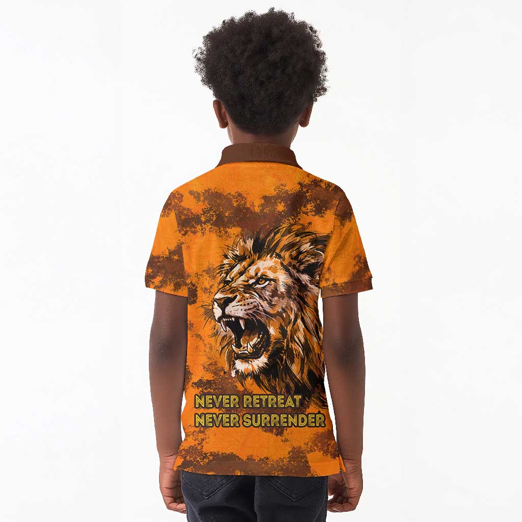 Shaka Zulu Kid Polo Shirt Warrior Fiery Roaring Lion - Never Retreat Never Surrender African Strength and Courage - Wonder Print Shop