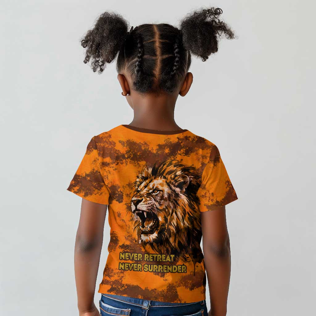 Shaka Zulu Kid T shirt Warrior Fiery Roaring Lion - Never Retreat Never Surrender African Strength and Courage - Wonder Print Shop