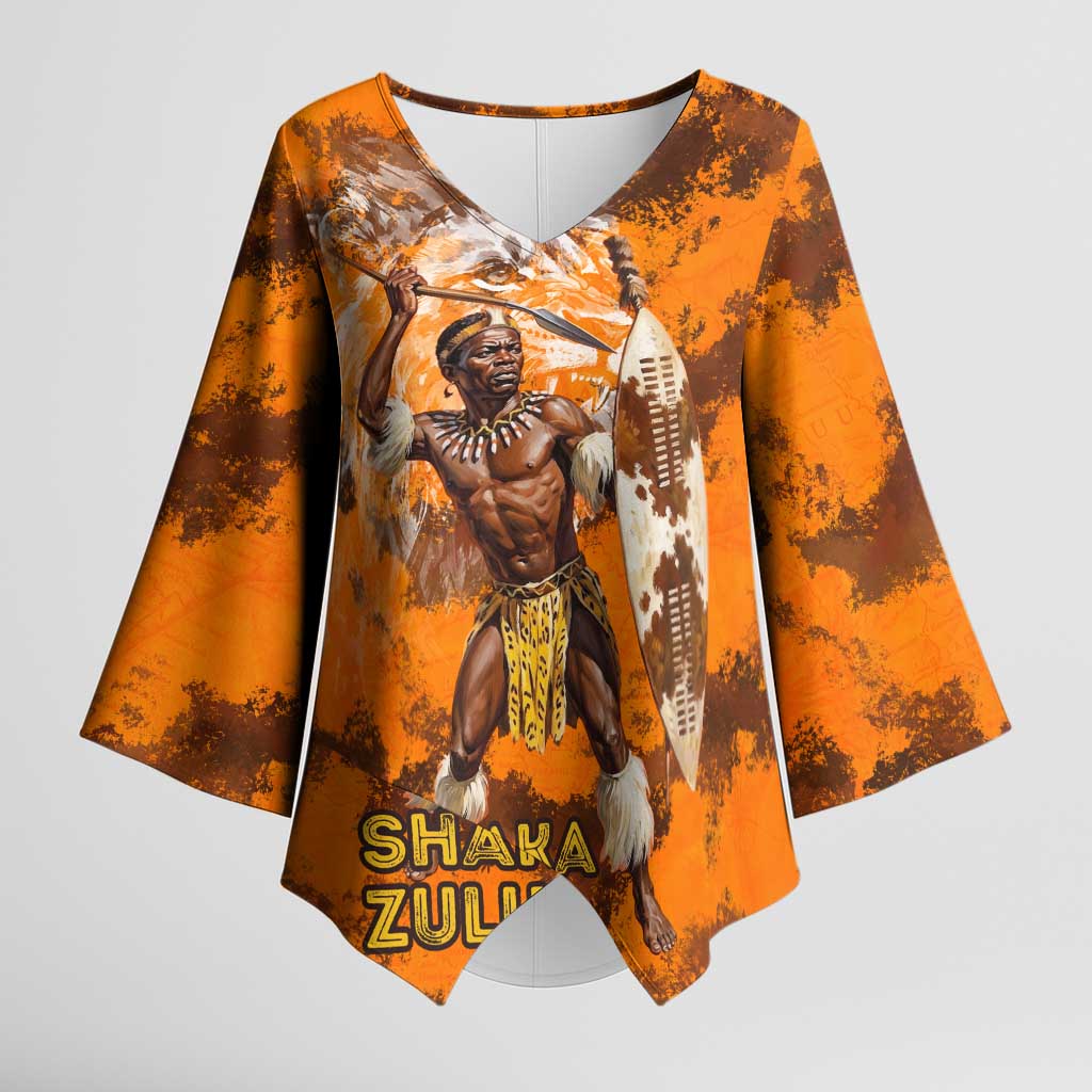 Shaka Zulu Kimono Sleeve Blouse Warrior Fiery Roaring Lion - Never Retreat Never Surrender African Strength and Courage - Wonder Print Shop