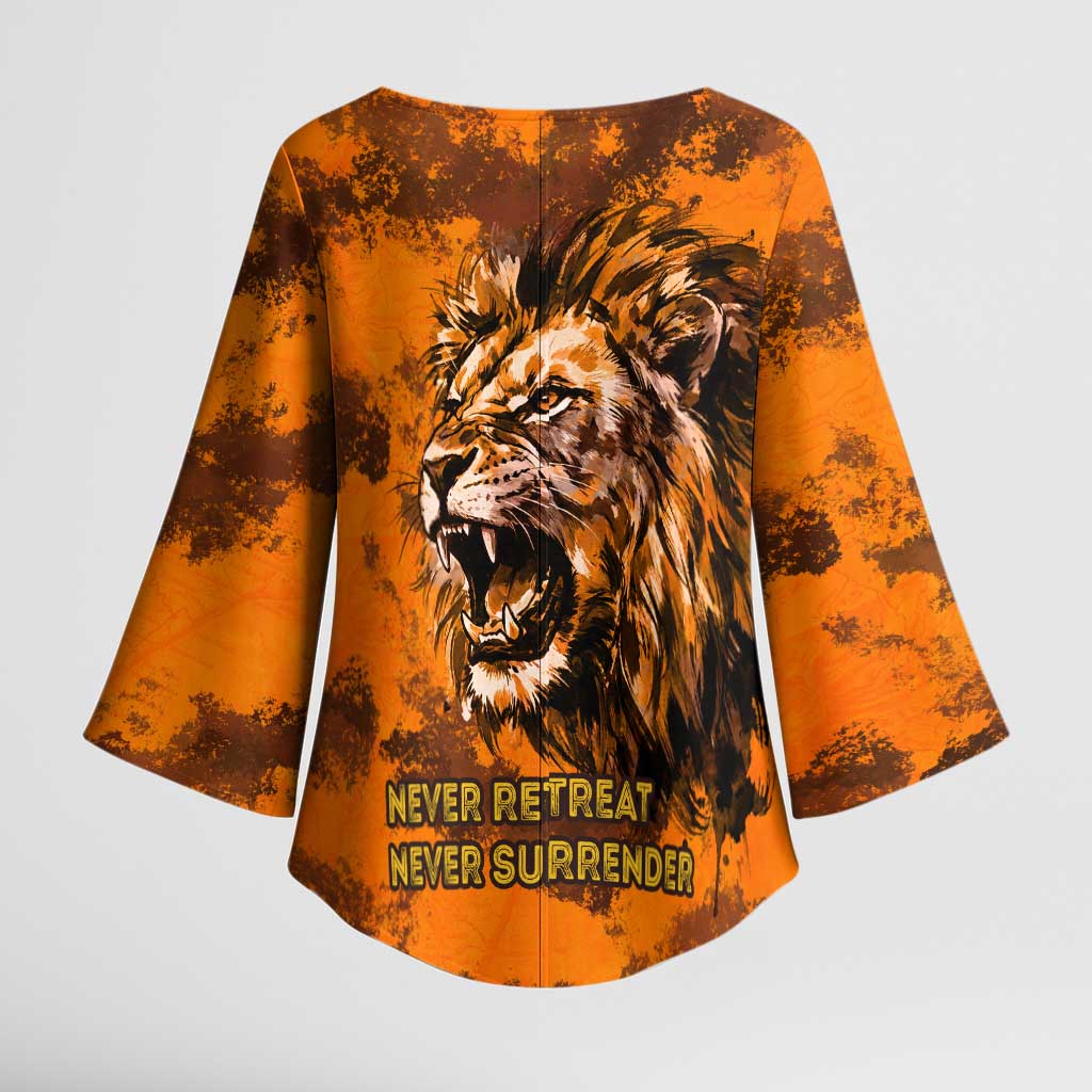Shaka Zulu Kimono Sleeve Blouse Warrior Fiery Roaring Lion - Never Retreat Never Surrender African Strength and Courage - Wonder Print Shop