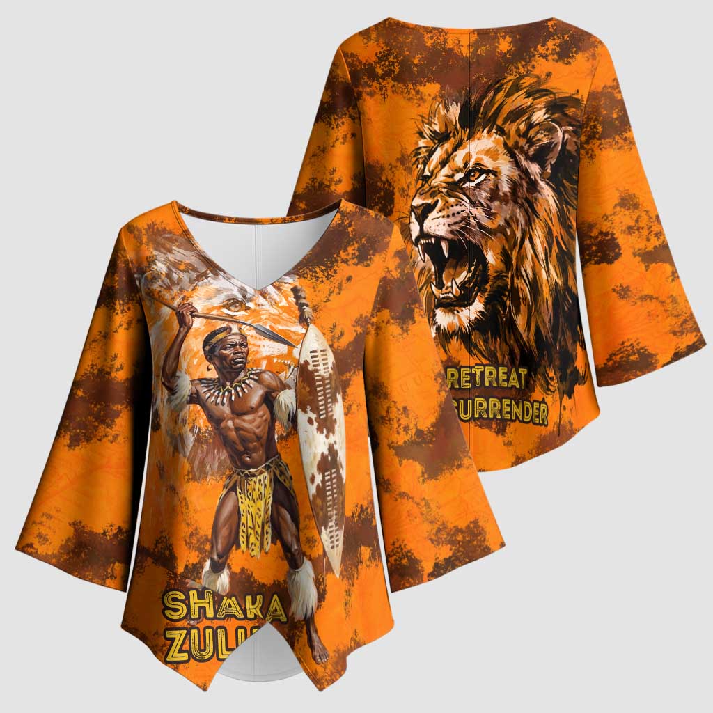 Shaka Zulu Kimono Sleeve Blouse Warrior Fiery Roaring Lion - Never Retreat Never Surrender African Strength and Courage - Wonder Print Shop
