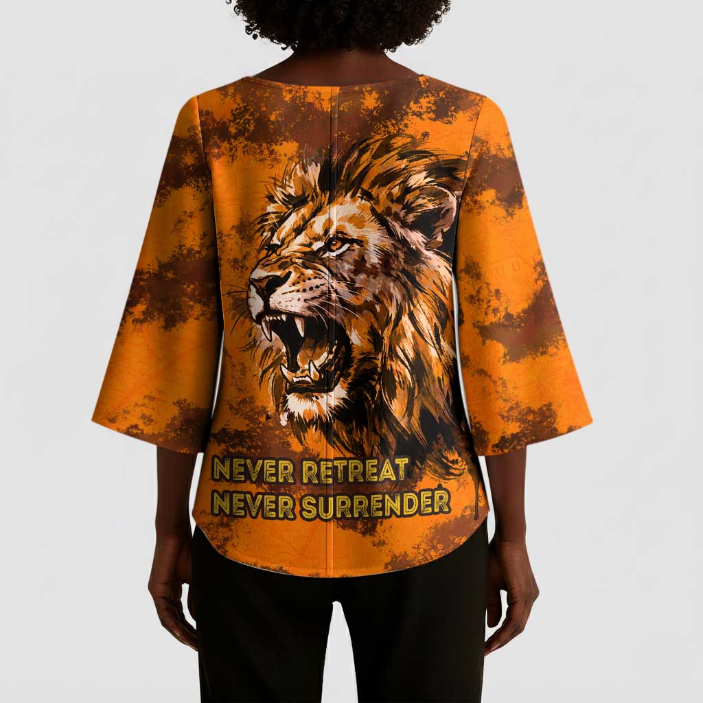 Shaka Zulu Kimono Sleeve Blouse Warrior Fiery Roaring Lion - Never Retreat Never Surrender African Strength and Courage - Wonder Print Shop
