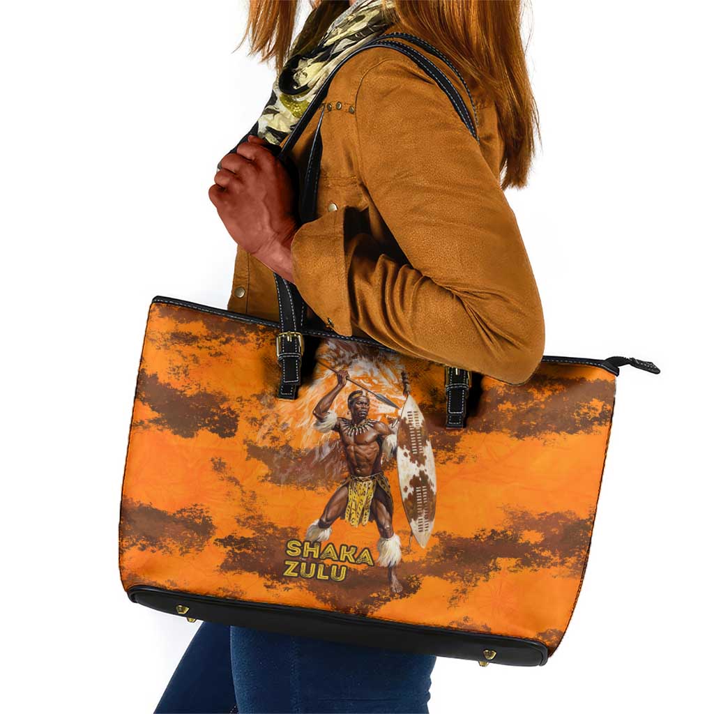 Shaka Zulu Leather Tote Bag Warrior Fiery Roaring Lion - Never Retreat Never Surrender African Strength and Courage - Wonder Print Shop