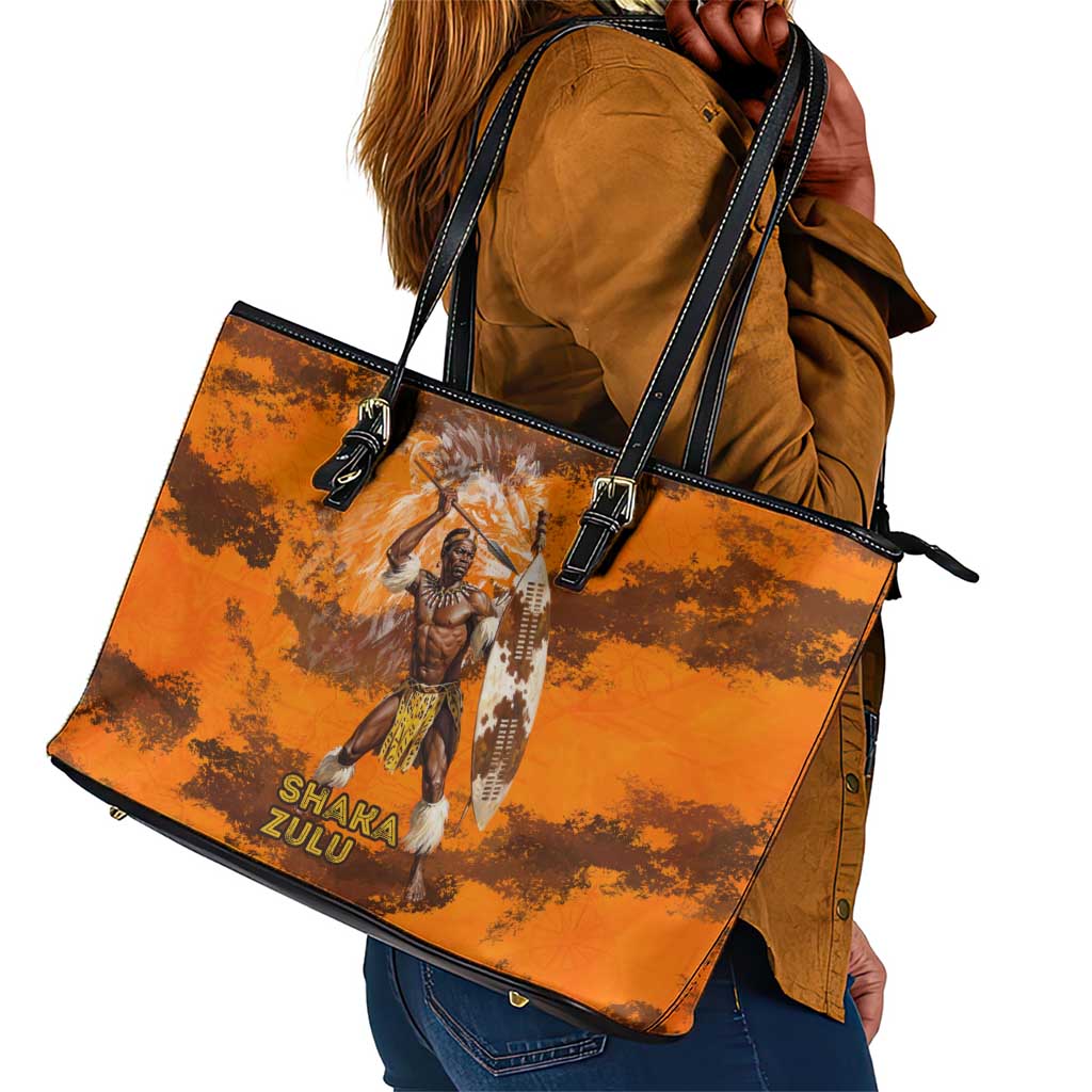 Shaka Zulu Leather Tote Bag Warrior Fiery Roaring Lion - Never Retreat Never Surrender African Strength and Courage - Wonder Print Shop