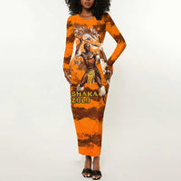 Shaka Zulu Long Sleeve Bodycon Dress Warrior Fiery Roaring Lion - Never Retreat Never Surrender African Strength and Courage - Wonder Print Shop