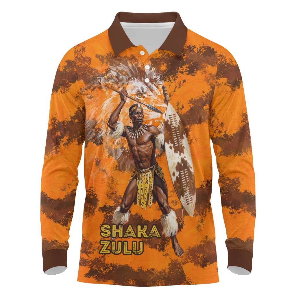 Shaka Zulu Long Sleeve Polo Shirt Warrior Fiery Roaring Lion - Never Retreat Never Surrender African Strength and Courage - Wonder Print Shop