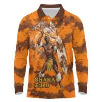 Shaka Zulu Long Sleeve Polo Shirt Warrior Fiery Roaring Lion - Never Retreat Never Surrender African Strength and Courage - Wonder Print Shop