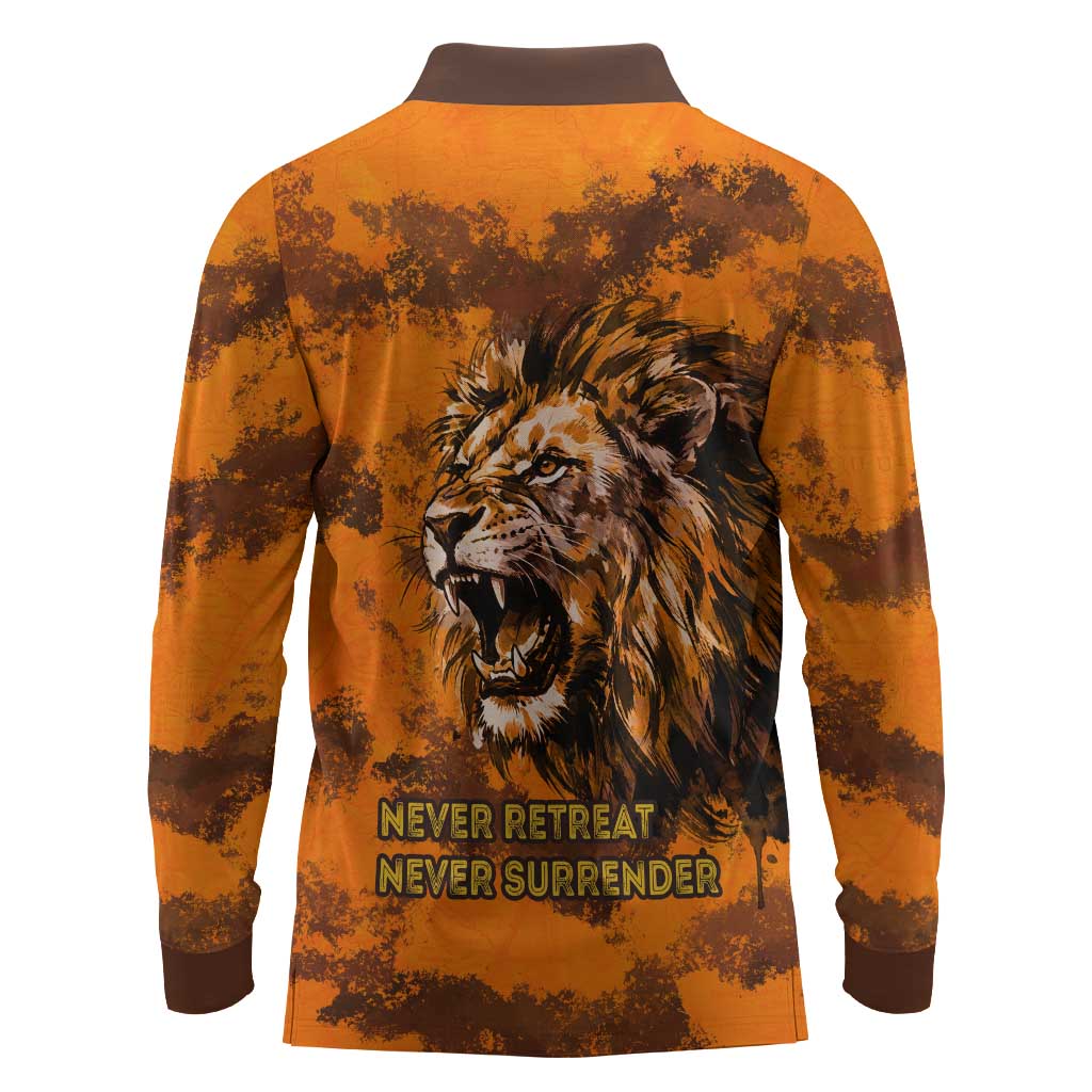Shaka Zulu Long Sleeve Polo Shirt Warrior Fiery Roaring Lion - Never Retreat Never Surrender African Strength and Courage - Wonder Print Shop