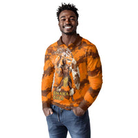 Shaka Zulu Long Sleeve Polo Shirt Warrior Fiery Roaring Lion - Never Retreat Never Surrender African Strength and Courage - Wonder Print Shop