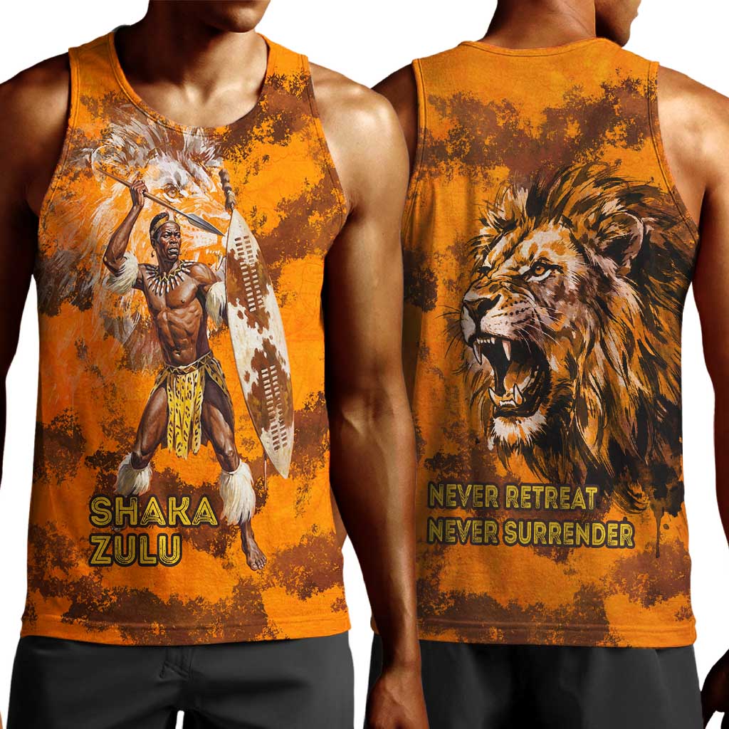 Shaka Zulu Men Tank Top Warrior Fiery Roaring Lion - Never Retreat Never Surrender African Strength and Courage - Wonder Print Shop