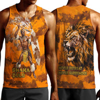 Shaka Zulu Men Tank Top Warrior Fiery Roaring Lion - Never Retreat Never Surrender African Strength and Courage - Wonder Print Shop