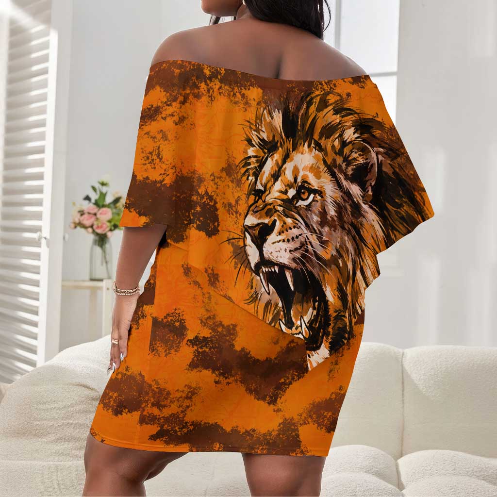 Shaka Zulu Off Shoulder Short Dress Warrior Fiery Roaring Lion - Never Retreat Never Surrender African Strength and Courage - Wonder Print Shop