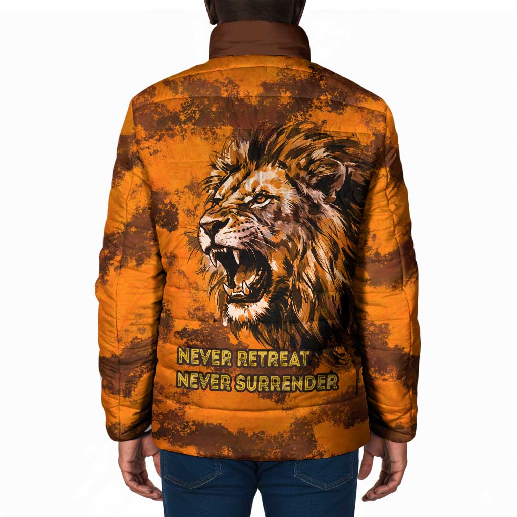 Shaka Zulu Padded Jacket Warrior Fiery Roaring Lion - Never Retreat Never Surrender African Strength and Courage - Wonder Print Shop