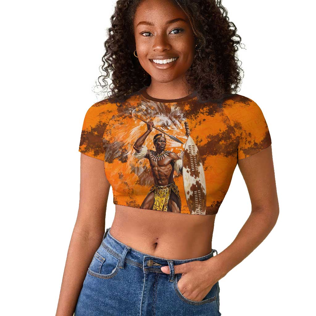 Shaka Zulu Raglan Cropped T shirt Warrior Fiery Roaring Lion - Never Retreat Never Surrender African Strength and Courage - Wonder Print Shop