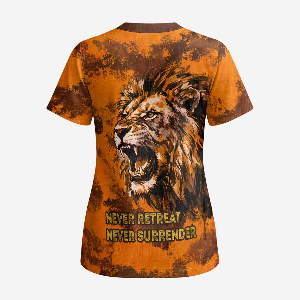 Shaka Zulu Scrub Top Warrior Fiery Roaring Lion - Never Retreat Never Surrender African Strength and Courage - Wonder Print Shop